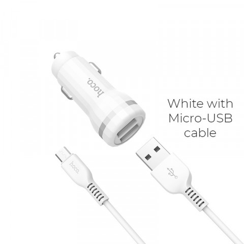 АЗУ 2 USB HOCO (Z27) 2,4A + micro USB белый