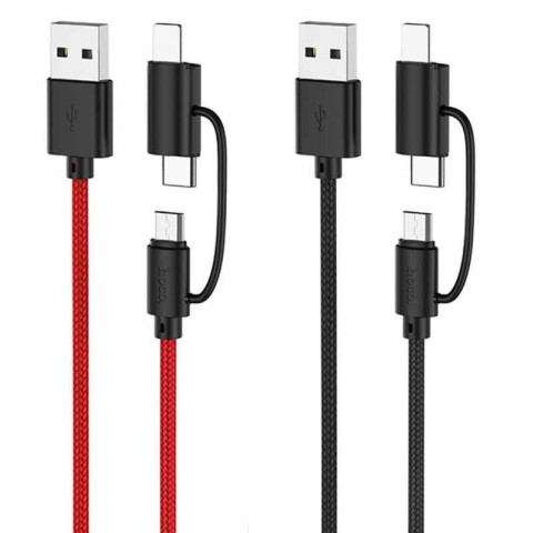 USB-кабель 3-в-1 Hoco X41 Type C/ lightning/Micro USB красный