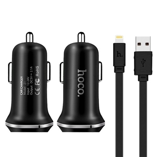 АЗУ 2 USB HOCO (Z1) 2,1A + Lightning черный