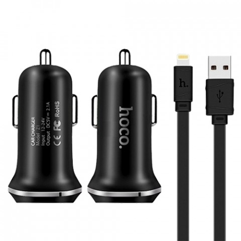 АЗУ 2 USB HOCO (Z1) 2,1A + Lightning черный