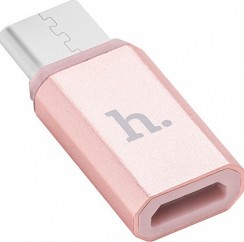 Адаптер Micro USB - Type-C Hoco розовое золото