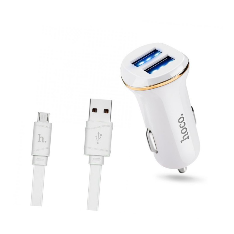 АЗУ 2 USB HOCO (Z1) 2,1A + Micro USB белый
